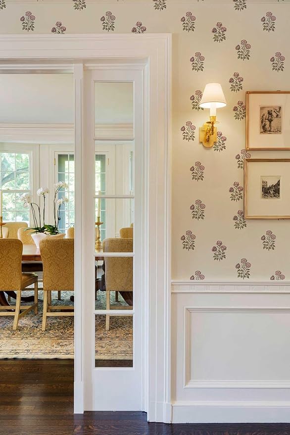 Beige Floral Wallpaper Vintage Rose Peel and Stick Wallpaper Waterproof Contact Paper Removable Self Adhesive Drawer Liner Decoration Paper for Walls - 17.3”×196.8”