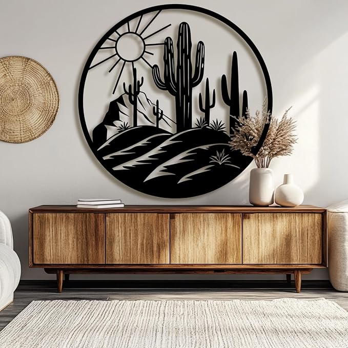 Lunwall Metal Cactus Wall Art, Southwestern Wall Decor, Metal Desert Wall Art, Cactus Outdoor Decor, Natural Themed Home Decor, 31 L" x 31 W" / 80 x 80 cm