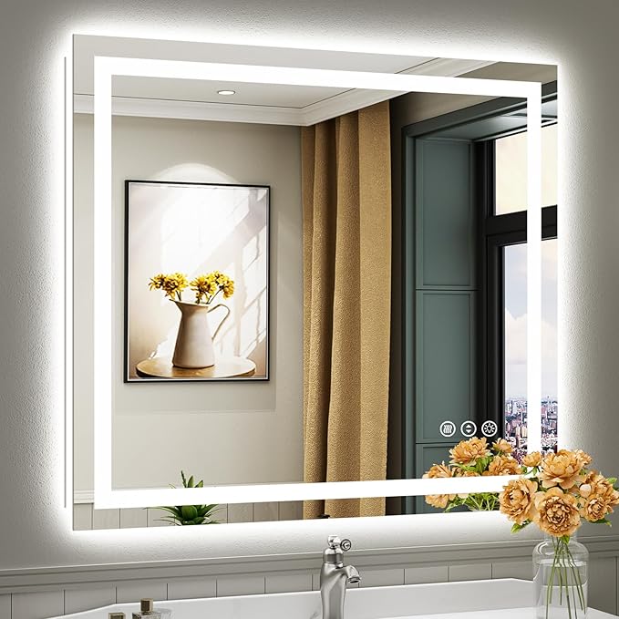 40"x36" LED Bathroom Mirror with Lights, Backlit & Front Lit, Anti-Fog Lighted Bathroom Vanity Mirror for Wall, Memory Function, Dimmable, HD Tempered Glass, Shatter-Proof