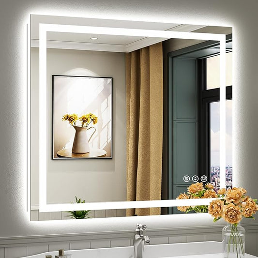 40"x36" LED Bathroom Mirror with Lights, Backlit & Front Lit, Anti-Fog Lighted Bathroom Vanity Mirror for Wall, Memory Function, Dimmable, HD Tempered Glass, Shatter-Proof