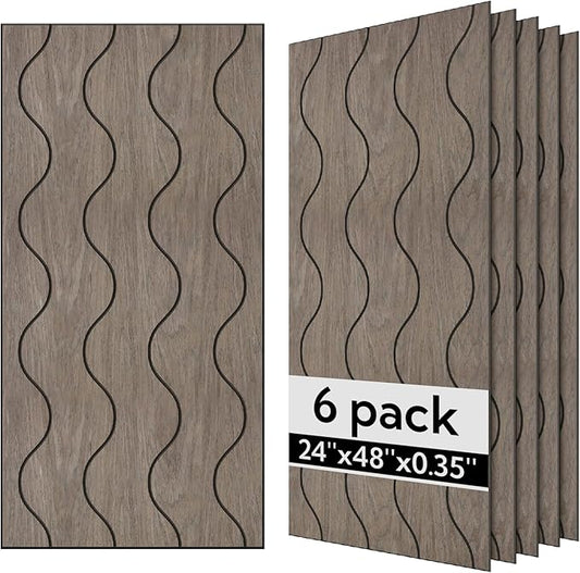 Olanglab Wood Veneer Wall Panels 6 Pack, 24‘’X48‘’ Sound Absorbing Panels for Noise Reduction, Wave