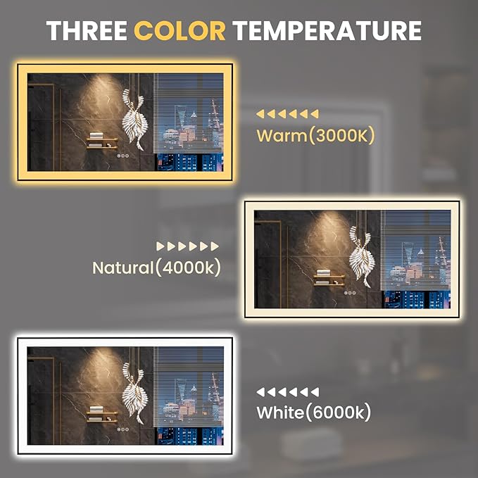 LOAAO 55"X30" LED Bathroom Mirror Black Framed, Anti-Fog, Dimmable, Lighted Bathroom Vanity Mirror for Wall, Memory Function, Tempered Glass