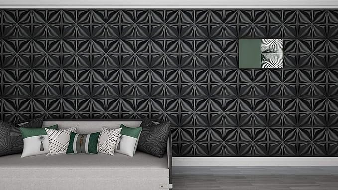Art3d Matt Black 3D Wall Panel PVC Flower Design Cover 3 Sq Meter, for Interior Wall Décor in Living Room,Bedroom,Lobby,Office,Shopping Mall
