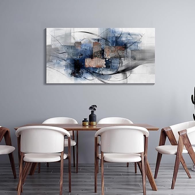 Mofutinpo Black and Blue Abstract Wall Art: Large, Modern Canvas Wall Art for Living Room, Bedroom, Office Decorations - Blue, Grey, Black and White Wall Decor Paintings & Pictures 20×40