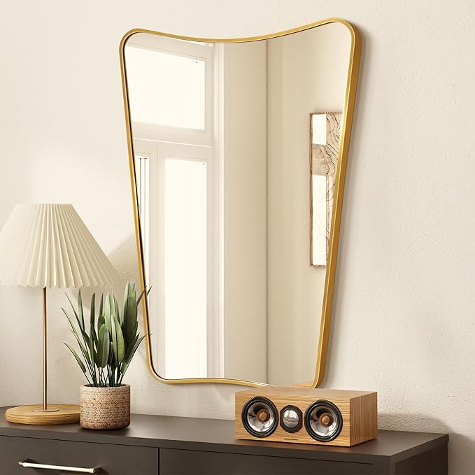 Bathroom Mirror- Irregular Wall Mirror Espejos Decorative 22"x30" Gold Aviation Aluminum Alloy Frame for Bathroom, Bedroom, Living Room, Cloakroom, Entryway