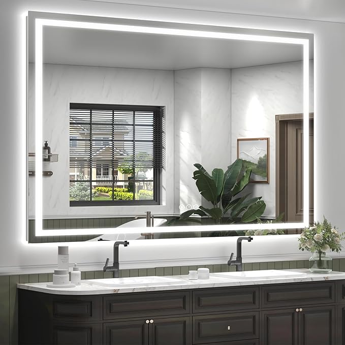 66x48 LED Lighted Mirror for Bathroom Wall Mounted, Dimmable Vanity Mirror with Lights, Anti-Fog, ETL Listed (Backlit and Front Lighted)