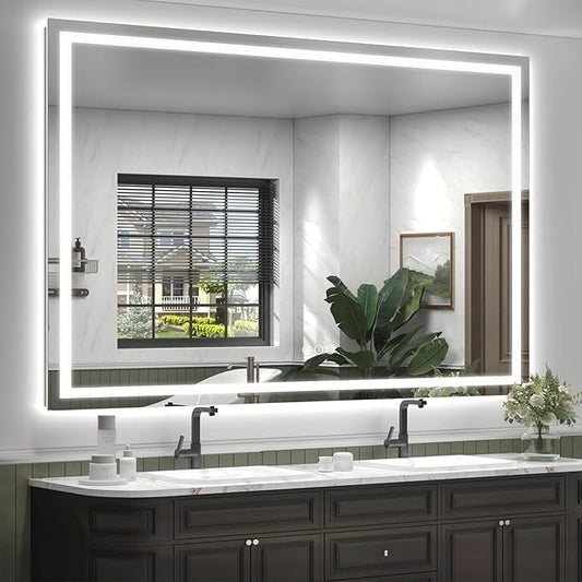 66x48 LED Lighted Mirror for Bathroom Wall Mounted, Dimmable Vanity Mirror with Lights, Anti-Fog, ETL Listed (Backlit and Front Lighted)