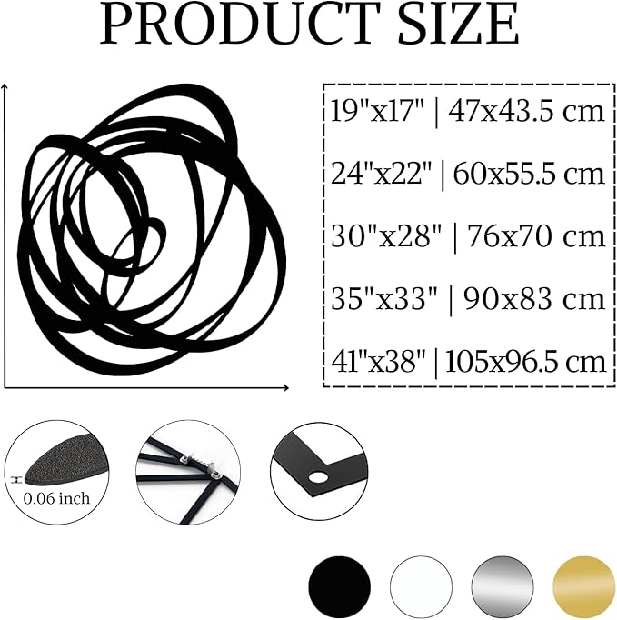 Kewhush Abstract Metal Wall Art, Modern Art Decor, Unique Contemporary Wall Art for Living Room (Black, 41"x38" | 105x96.5 cm)