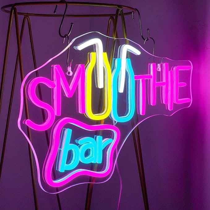 Looklight Smoothie Bar Neon Sign,Words Neon Signs for Wall Decor,Pink Letter LED Neon Light Bar Sign, Light Up Signs for Store Beverage Cool Smoothie Bar Shop