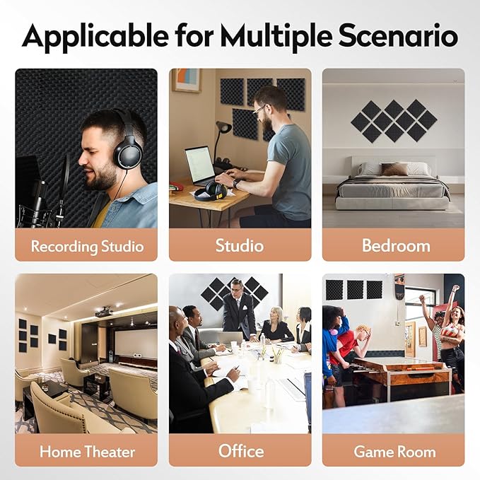 24 Pack Acoustic Panels, 12x12x1.2 Inches Egg Crate Acoustic Foam Panels, Sound Proof Foam Panels Noise Reducing for Walls and Ceiling, Acoustic Foam Panels Sound Absorbing, Soundproof Wall Panels