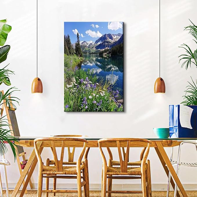 Mountain Wall Art for Living Room Nature Forest Wall Decor Colorado Mountains Pictures Pine Trees Flower Lake Landscape Canvas Prints Rocky Mountain National Park Poster Bedroom Home Decoration 32x48"