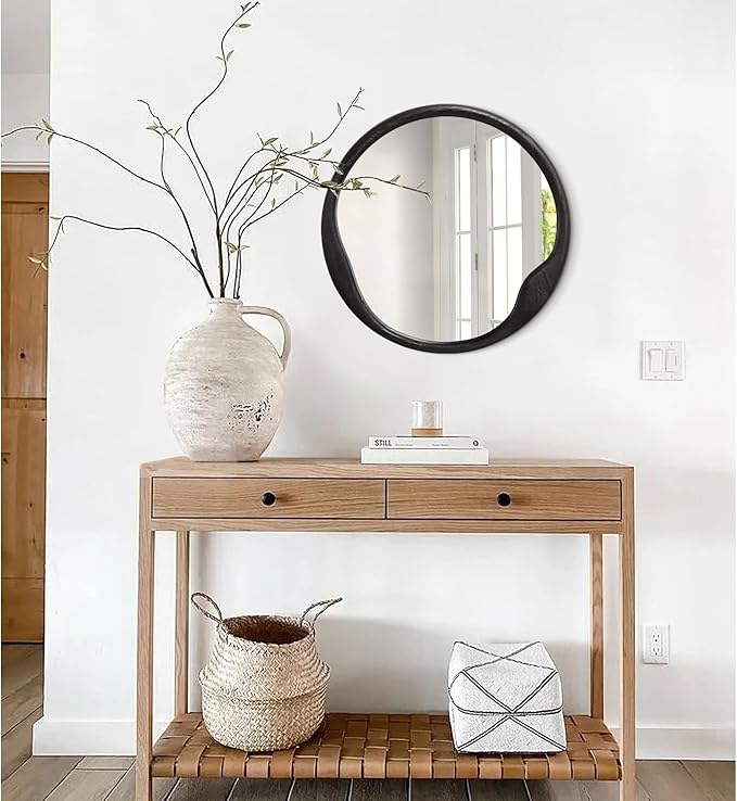 AOAOPQ Wall Mirror Frame Wood Decoration for Living Room Vanity Bedroom Entryway Wood Round Mirror Wall Mounted Circle Mirrors Vanity 20 inch Black