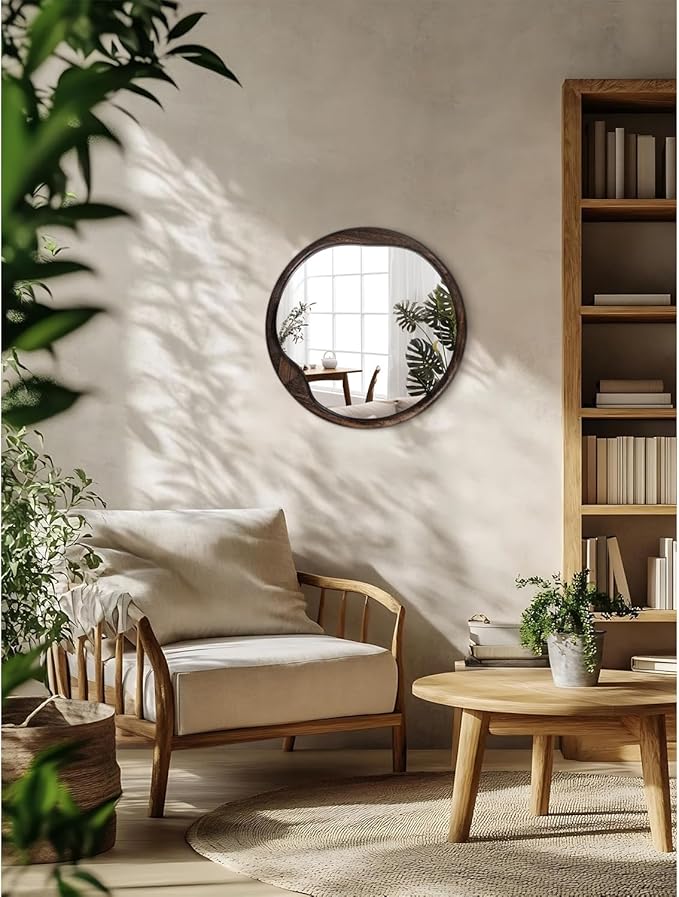 AOAOPQ Mirrors for Wall Rustic Round Mirror Vintage Hanging Mirror for Bedroom Bathroom Living Room Farmhouse Wall Decor White Large 20" Brown Frame