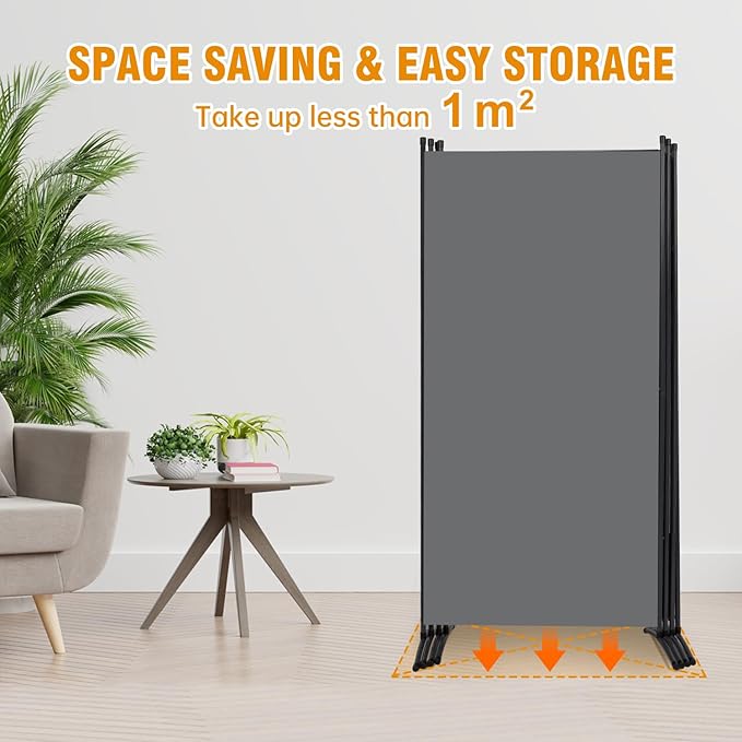 4 Panel Folding Privacy Screens, 6 FT Tall Wall Divider with Metal Frame, Freestanding Room Divider for Office Bedroom Study (4 Panel, Grey)