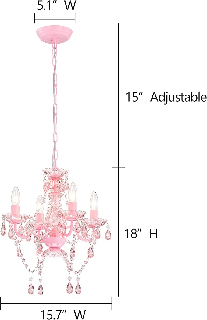 LaLuLa Mini Chandelier with Acrylic Crystals Pink Chandelier 4 Light Modern Chandeliers for Bedroom and Girls Room