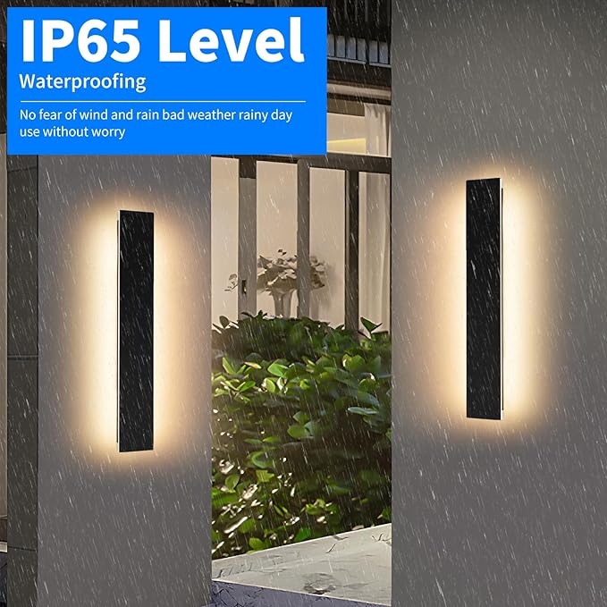 Mikeru Upgraded 2 Pack 23.6" Modern Outdoor Wall Sconce, 4.3" Wide IP65 Waterproof Exterior Light Fixtures Cover US Junction Box, 3000K/4500K/6000K 3-Color Temp LED Porch Lights for Garage, Patio