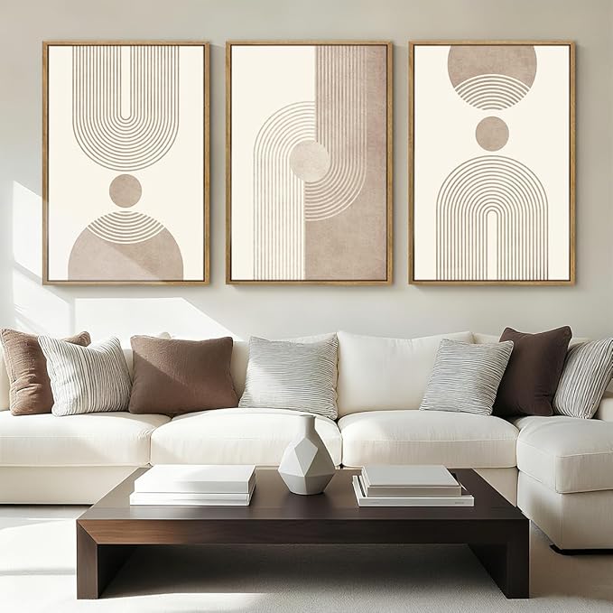 BINCUE Neutral Abstract Wall Art Beige Large Wall Decor Boho Mid Century Modern Artwork Art Print for Living Room Bedroom Office 24"x36" Set of 3 Gift