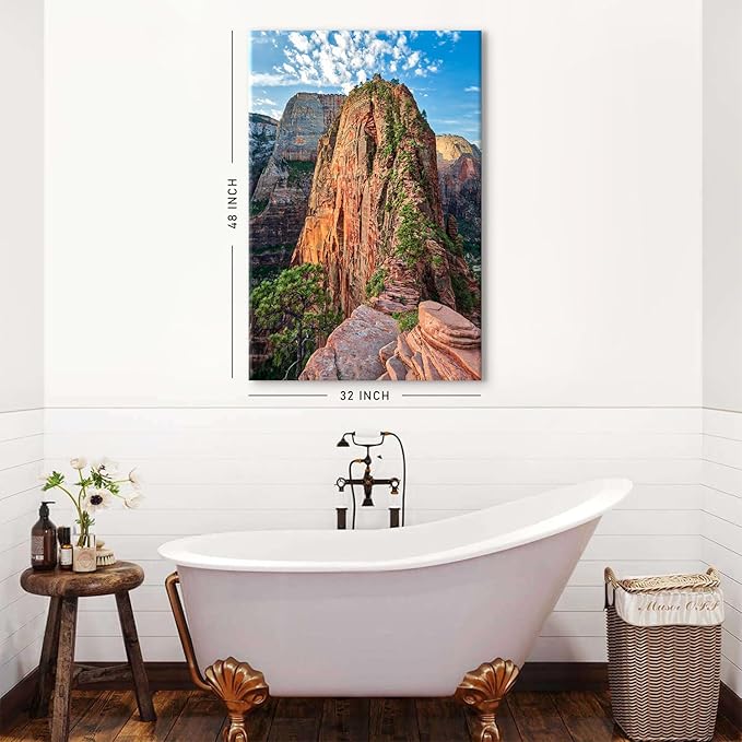 Mountain Wall Art Zion Canyon Wall Decor Zion National Park Posters Nature Forest Pictures Utah Angels Landing Landscape Painting Modern Artwork for Bathroom Bedroom Home Decoration 32x48"