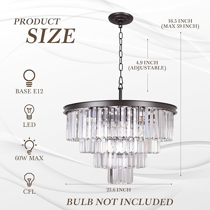 9 Lights Crystal Modern Contemporary Chandeliers Pendant Ceiling Light 4-Tier Chandelier Lighting for Dining Room Living Room Bedroom Girls Room Dia 23.6"