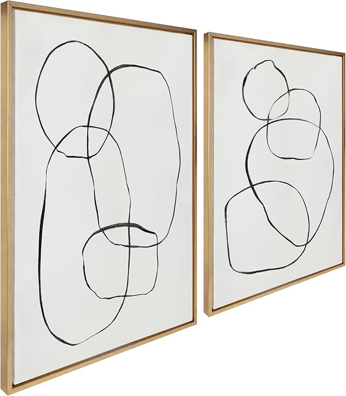 Kate and Laurel Sylvie 871 Modern Circles & 869 Going in Circles Framed Canvas Wall Art Set by Teju Reval of SnazzyHues, 2 Piece Set 28x38 Bright Gold, Modern Abstract Art for Wall