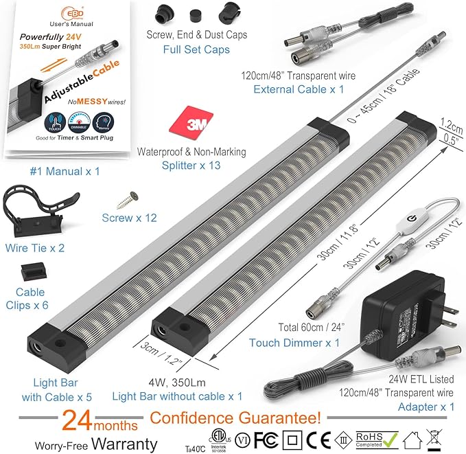 LED Under Cabinet Light with Adjustable Cable Touch Under Cabinet Lights No Redundant Wires 6 Panel Under Counter Lights for Kitchen 3000K Warm White 2100Lm Super Bright Closet Light Good for Timer
