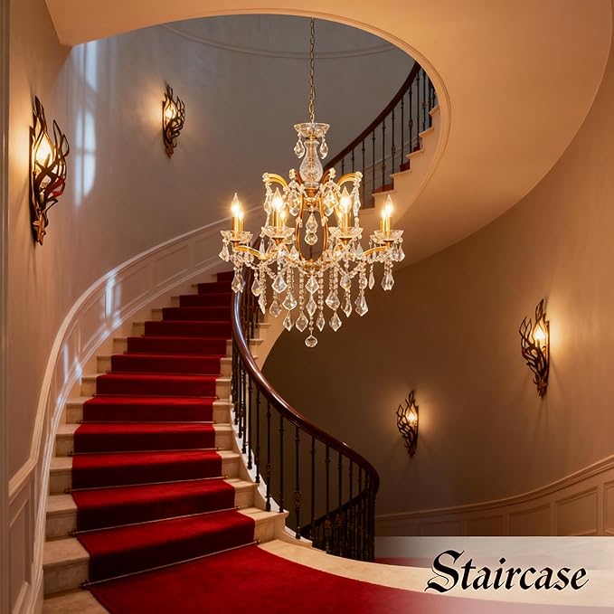 Antique Gold Crystal Chandeliers, Candle Pendant Ceiling Light Fixture 8-Lights Luxury Polished Golden Bronze Crystal Chandelier Adjustable Chain for Dining Living Room Foyer Hallway