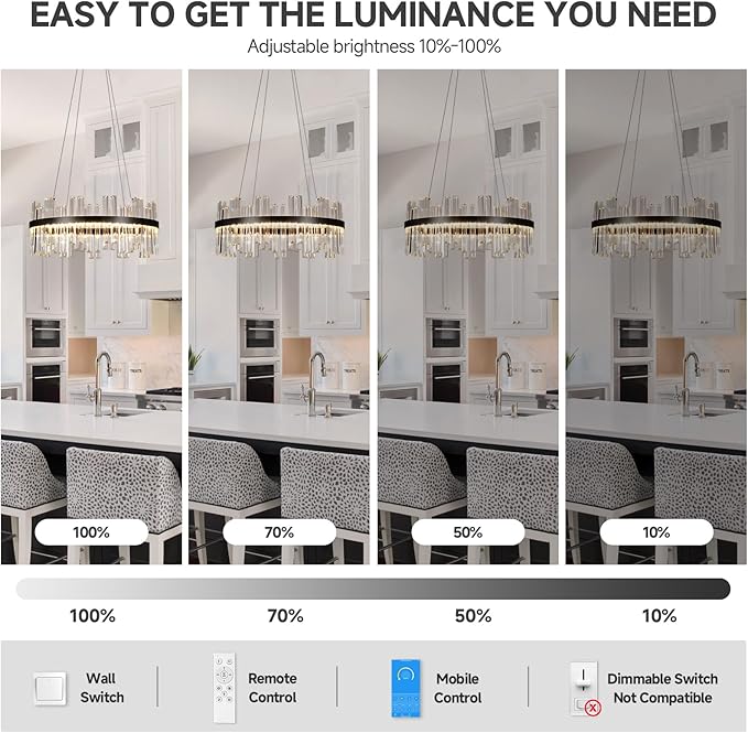 Black Modern Led Crystal Chandelier: 23.6" Round Contemporary 3 Color Dimmable Dining Room Light Fixture over Table - Adjustable Lighting Chandeliers for Bedroom Living Kitchen Island Entryway Foyer