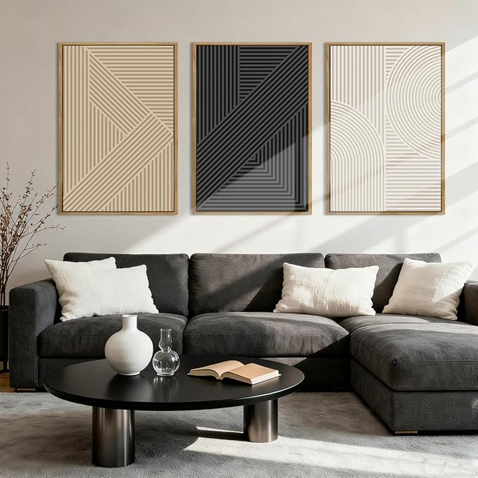 BINCUE Neutral Abstract Wall Art Decor Mid Century Modern Wall Paintings Boho Artwork for Living Room Bedroom Bathroom 16x24 Inch Set of 3