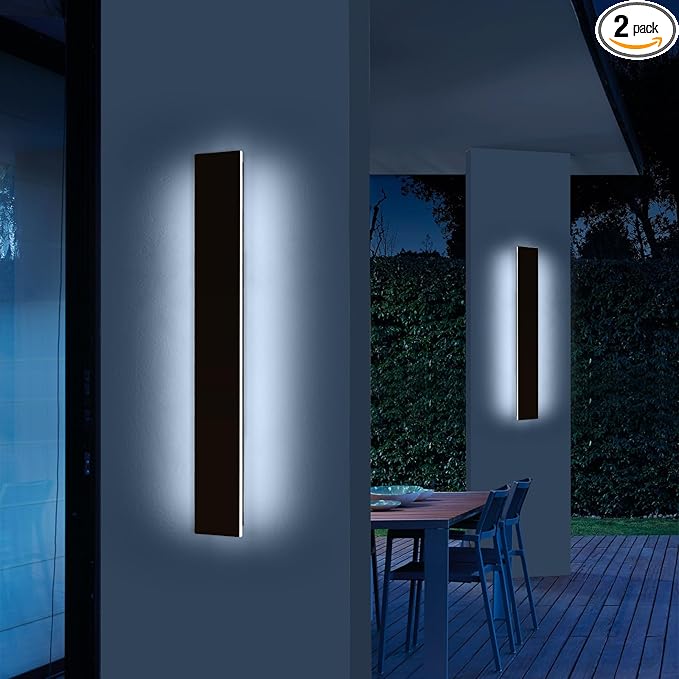Mikeru Upgraded 2 Pack 47.2" Modern Outdoor Wall Sconce, 4.3" Wide IP65 Waterproof Exterior Light Fixtures Cover US Junction Box, 3000K/4500K/6000K 3-Color Temp LED Porch Lights for Garage, Patio