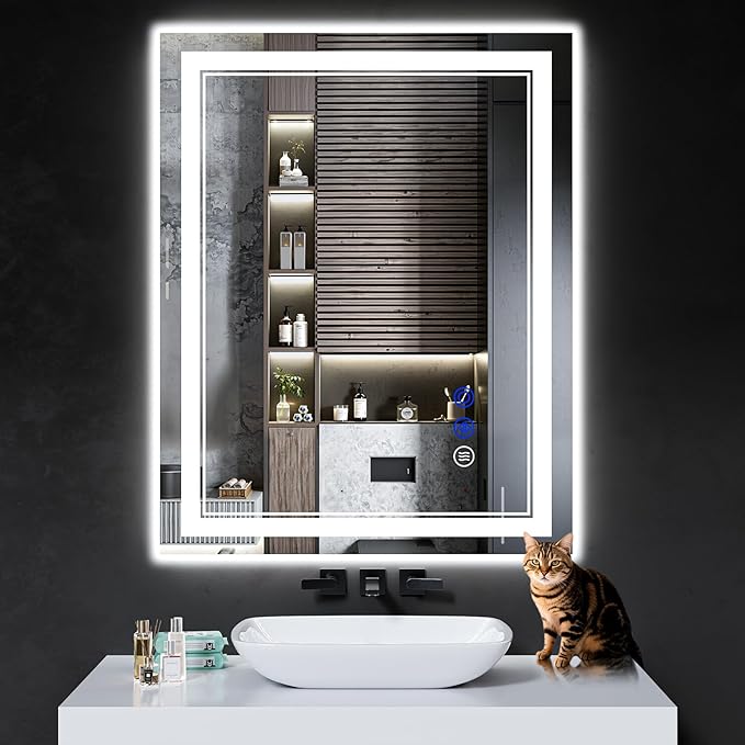 38"x30" LED Bathroom Mirror with Anti-Fog, Stepless Dimmable Lights, 3 Color Modes, Shatter-Proof Tempered Glass, Memory Function & Waterproof Design