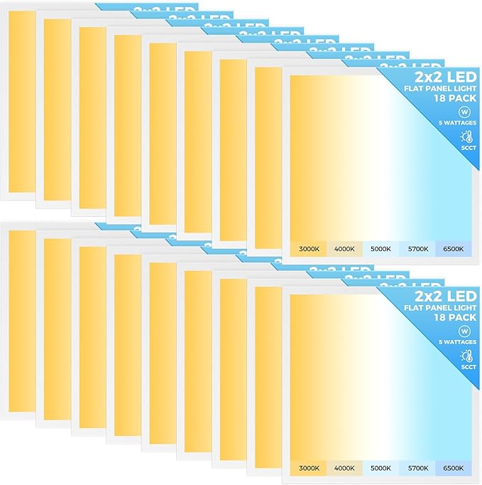 AIKVSXER 18 Pack 2x2 LED Flat Panel Light, Flush Mount Ceiling Light Kitchen Lighting Fixtures,Bright 6500LM,0-10V Dimmable,Switchable 3000K/4000K/5000K/5700K/6500K, 30W/35W/40W/45W/50W