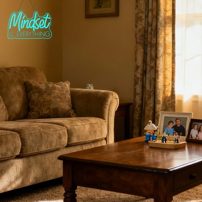 Lucunstar Mindset is Everything Neon Sign Blue Dimmable LED Inspirational Light Up Signs for Wall Decor USB Powered Neon Light for Home Room Office Gym School Classroom