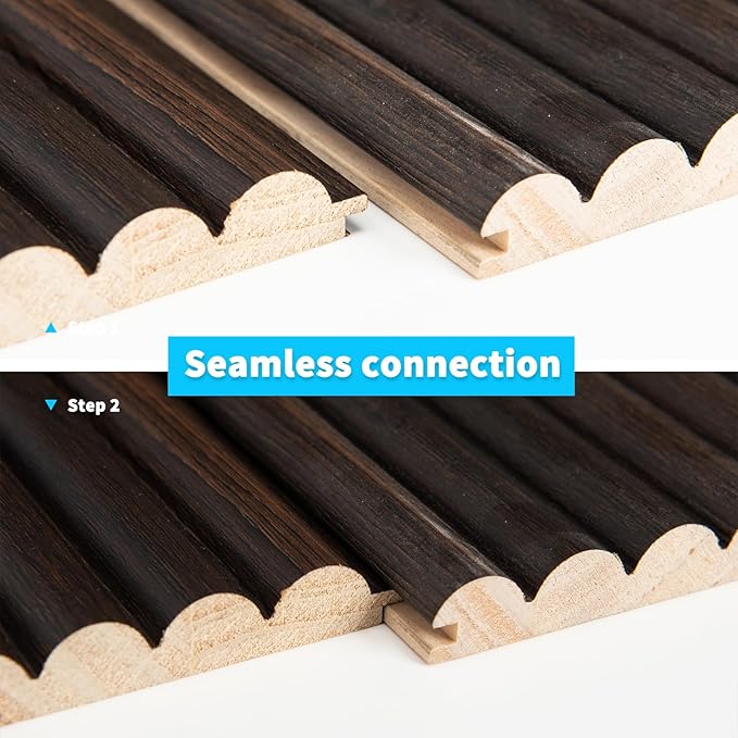 Art3d Fluted Wood Panel for Wall and Ceiling, Beaded Accent molding for Home Decoration, Pack of 4pcs + 1pc End-Trim, Size 108 x 5.7in.- Beaded Smoked Oak