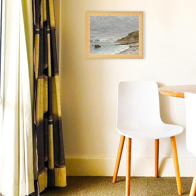 Brivoria Framed Canvas Wall Art Coastal Impressionist Decor 13x16 Inch Claude Monet Ocean View Canvas with Faux Wood Frame for Living Room, Hallway, or Gallery Wall Nautical Accent – La Heve