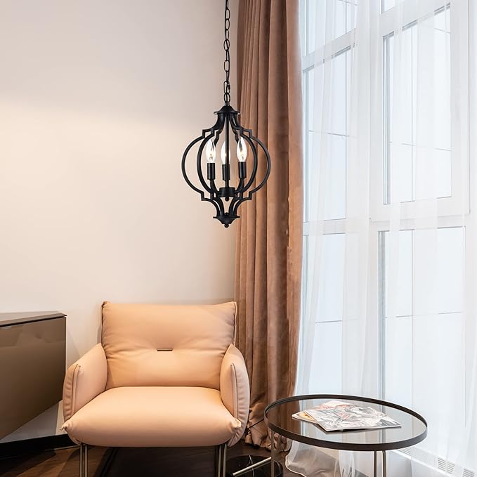 Mr.Color Black Chandeliers Modern Farmhouse Chandelier Small Antique Metal Chandelier 3 Light Island Candlestick Chandelier