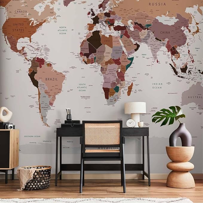 artgeist Premium Wall Mural World Map 79x55 in - XXL Non-Woven Wallpaper Fleece Wall Decor Photo Print Picture Image Design Home Map of The World k-B-0001-a-d