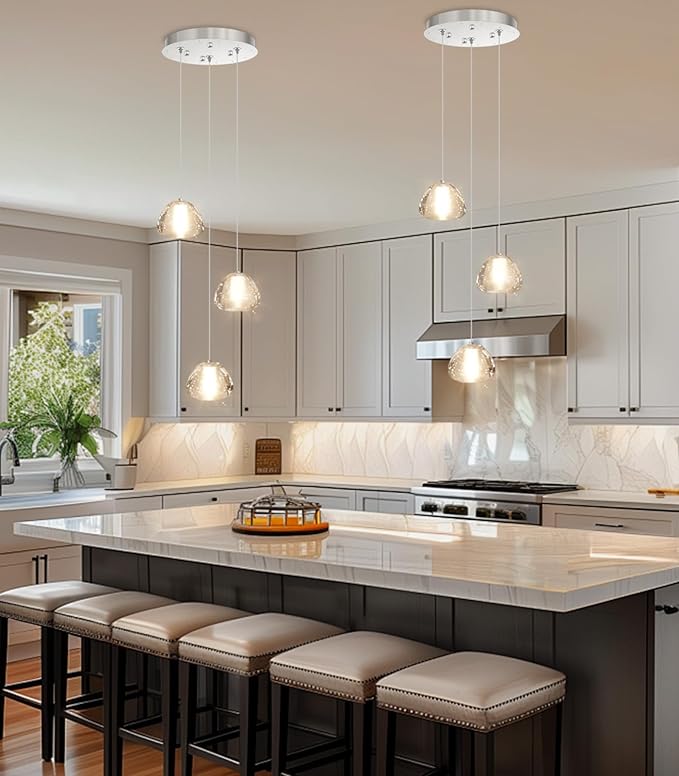 Modern Chandelier Crystal Pendant Light for Kitchen Island Dining Room Bedroom Hallway Silver