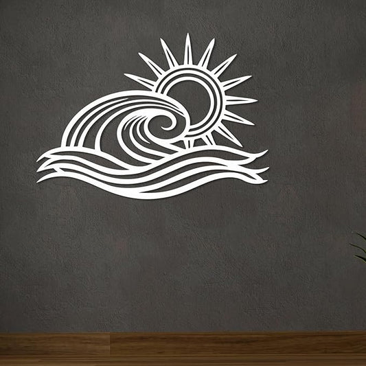 Wita Home Ocean Wave Metal Wall Art, Sun Beach Decor, Coastal Large Wall Sculpture for Home, Indoor/Outdoor Use, Nautical Wall Hanging, Eye-Catching Addition to Living Room (White, 40 x 23 inches)