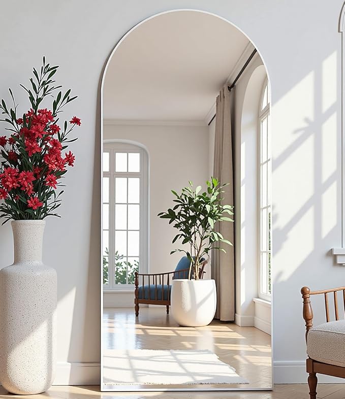 Arched White Full Length Mirror, 57"X20" Large Floor Mirrors with Stand, Full Body Mirrors for Leaning or Hanging, Standing Mirror for Bedroom, Living Room,Dressing Room, Aluminum Alloy Frame, White
