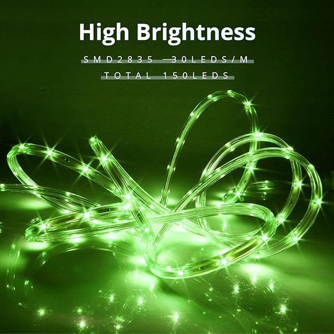 LED Rope Lights, 33Feet Green Flat Flexible Strip Light, Plug in Novelty Lighting, Connectable and Waterproof for Home Christmas Holiday Garden Patio Party Decoration
