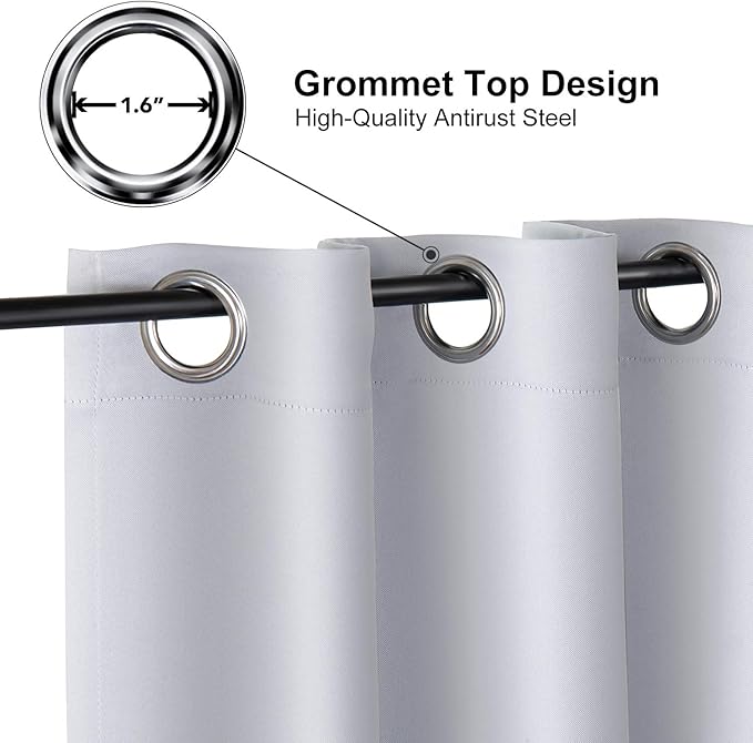 ChrisDowa Grommet Blackout Curtains for Bedroom - Thermal Insulated Room Darkening Curtains for Living Room (1 Panel Set, Greyish White, 52W x 72L)