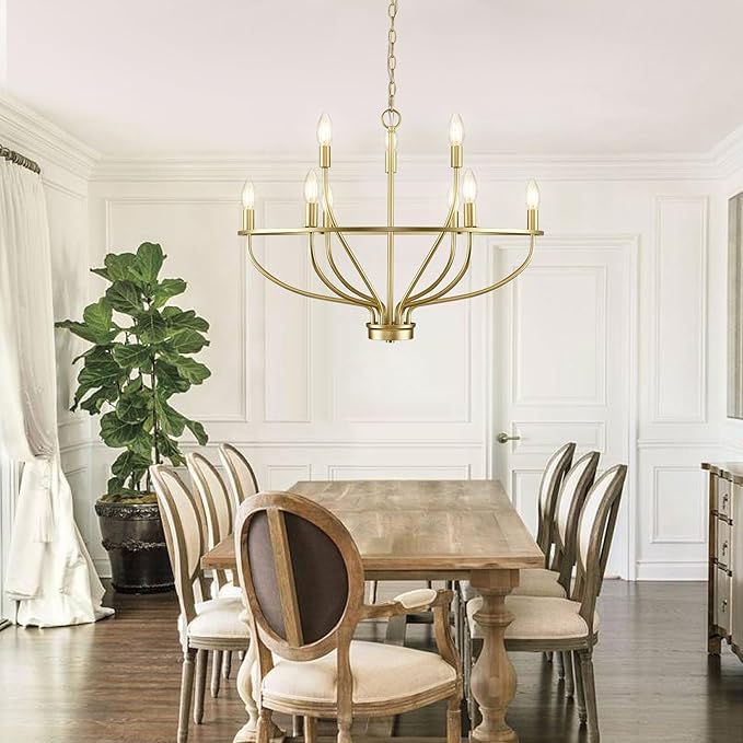 9-Light Gold Light Fixture Vintage Candle Chandelier Lighting Brass Dining Room Chandelier Over Table for Living Room Foyer Kitchen Island Bedroom, 28.54in, E12