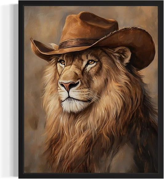 Lion Cowboy Art Print Poster Wall Art, Western Country Farmhouse Wild West for Bedroom, Bathroom, Living Room Art Decor 58 (Lion, 16 x 20 inches, Unframed)