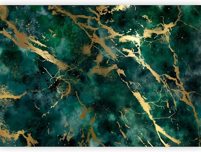artgeist Premium Wall Mural Faux Stone 118x83 in - XXL Non-Woven Wallpaper Fleece Wall Decor Photo Print Picture Image Design Home Marble Abstract 3D Gold Green f-A-10004-a-a