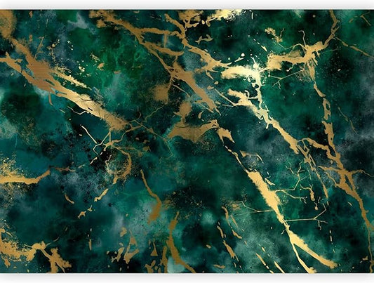 artgeist Premium Wall Mural Faux Stone 118x83 in - XXL Non-Woven Wallpaper Fleece Wall Decor Photo Print Picture Image Design Home Marble Abstract 3D Gold Green f-A-10004-a-a