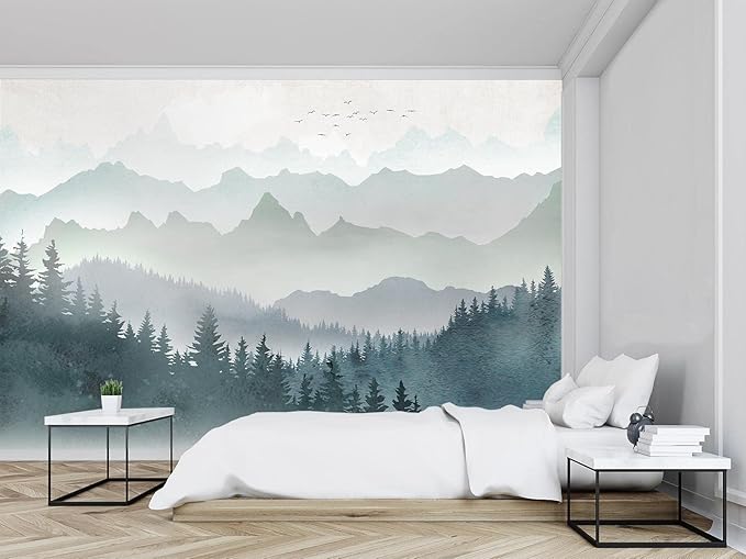 Cliouar-Mountain Peaks Woods Bedroom Living Room Decoration Mural Wallpaper 103" x 69"(Not Self-Adhesive)