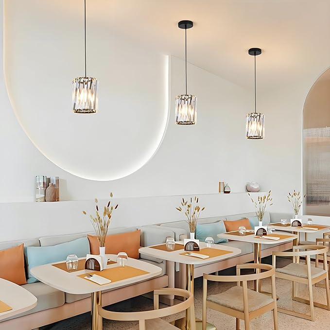 3 Pack Black Pendant Lights Kitchen Island, Kitchen Island Dining Room Light Pendant Lighting Fixtures High end Crystal Chandelier Over Island Table Modern Hanging Light for Bar Dining Room