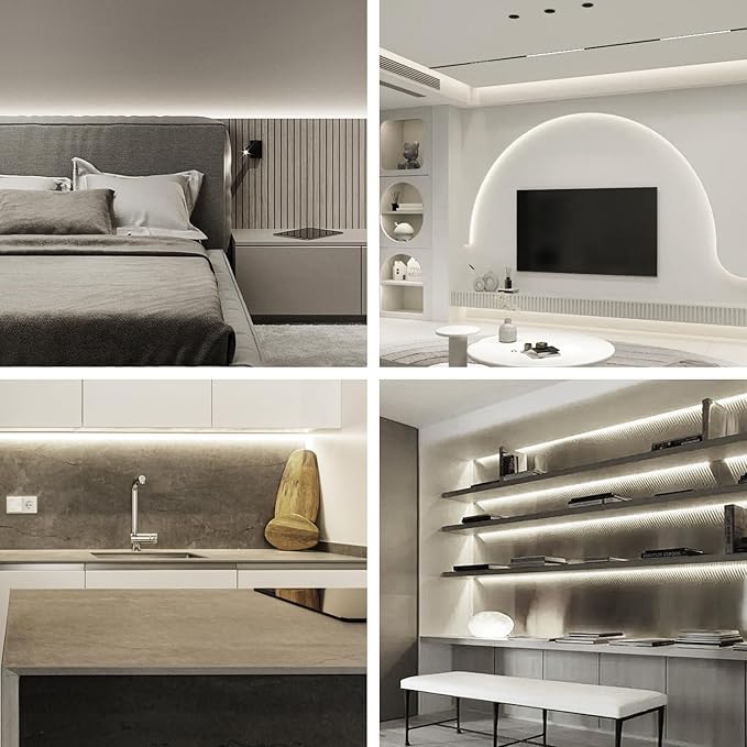 50FT COB LED Strip Lights 6000K White Dimmable DC 24V Flexible LED Tape Light for Bedroom, with Remote and app Control LED Light Strip,for DIY Home Decoration