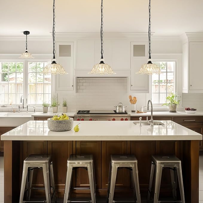 1 Piece Black Chandelier Light Fixtures with Crystal Glass Shade, Black Farmhouse Pendant Light,Hanging Light for Dining Room,Hallway,Living Room,Bedroom