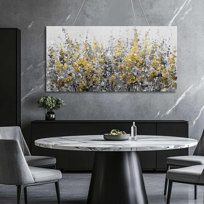 MLART99 Summer Flower Wall Art 24"x48" Prints Floral Canvas Art Gold Foil Nature Art Botanical Wall Decor Decoration Kitchen Pictures for Living Room Bedroom Kitchen